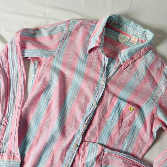 Vintage Y2k Aeropostale Aero Pink & Blue Striped Button Down Polo Top Sz XS - Picture 4 of 9